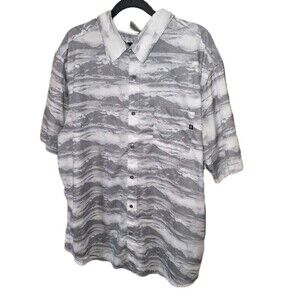MARMOT Sz XXL Button Up White Gray Abstract Mountain Print S/S Casual Logo Shirt